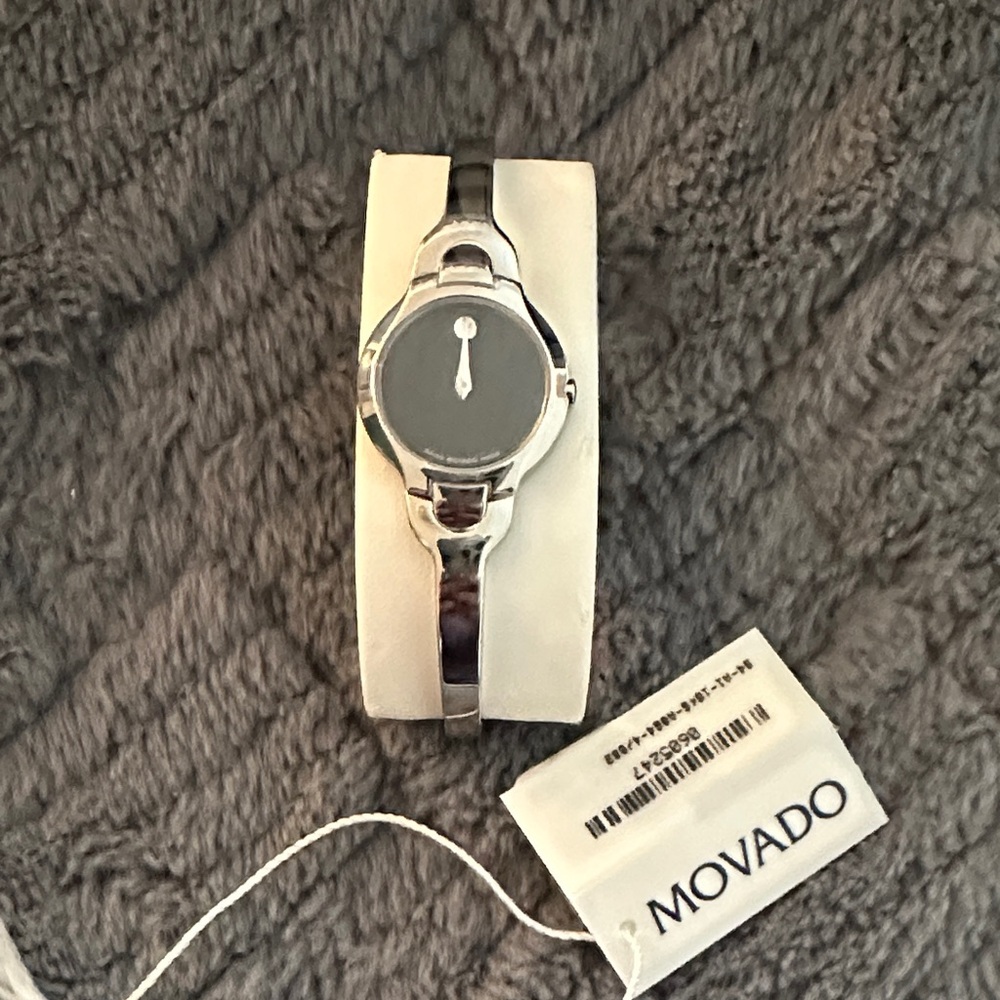 Movado Silver Watch with Dark Dial